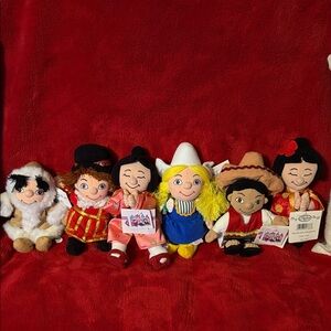 Colorful It’s A Small World Plush Vintage Dolls - Set of Six